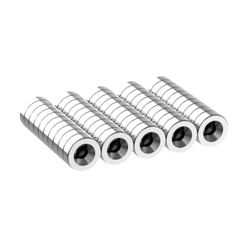 Powerful N42 Rare Earth Ring Magnets - 3/8" D x 1/8" H - 50 Pack with #4 Screw Countersunk Hole, Strong Neodymium Mounting Magnet with Hole for Tool, Craft and Cabinet, 3/8 Inch Countersunk Magnets - size: 3/8" D x 1/8" H - 50 Pack #4 screw hole