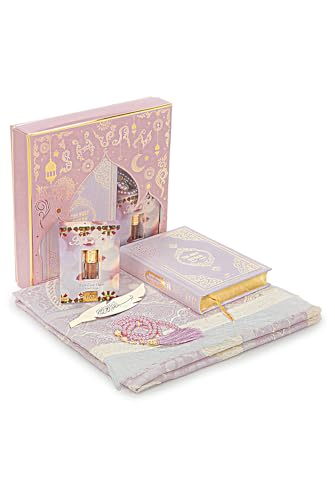 ihvan online Prayer Gift Set for Hajj and Umrah, Muslim Prayer Rug, Prayer Mat, Beads Taasbih, Holy Quran Translated English, Muslim Praying Mat, Islamic Gift Set for Ramadan & Eid, Pink - color: Pink English