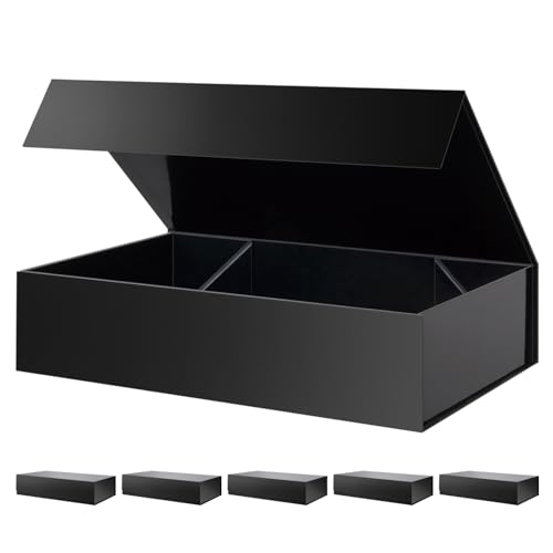 PACKHOME 6 Extra Large Black Gift Boxes 17.5x11.3x4.3in with Magnetic Lids - color: 17x11x4 Inch-Black-Pack of 6