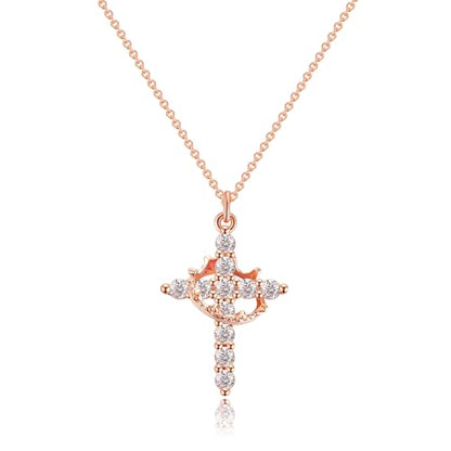 Robaice Upgraded Crown Cross Necklace for Women, 14K Gold Plated - color: A Crown Cross, Rose Gold