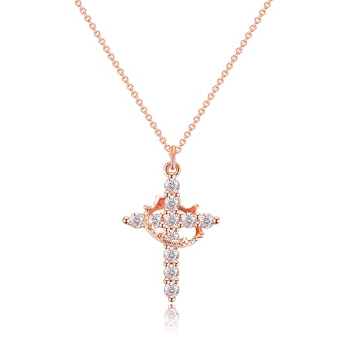 Robaice Upgraded Crown Cross Necklace for Women, 14K Gold Plated - color: A Crown Cross, Rose Gold