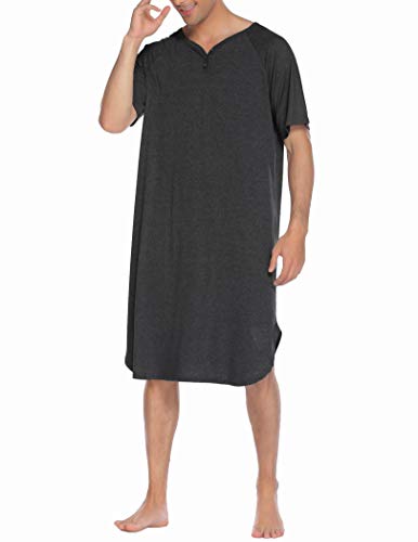 Ekouaer Sleepwear Men's Nightshirt Short Sleeve Pajamas Comfy Big & Tall Henley Sleep Shirt M-XXXL - color: Dark Grey, size: XX-Large