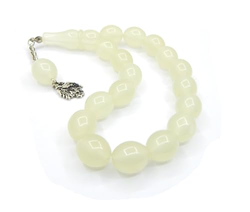 Perlin Muslim Prayer Beads 17 Bead Glow in the Dark Tasbih – Islamic Misbaha Subha Dhikr Beads, Oval Luminous Beads 18 x 13 mm, 25 cm for Prayer and Meditation Ethnic Beads Jewellery Bracelets