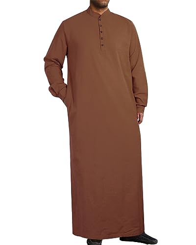 YAOHUOLE Muslim Thobe for Men Button down Mens Caftans Big and Tall Mens Arab Thobe with Pocket - color: Brick Red, size: XX-Large