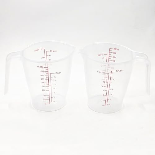 Plastic Measuring Cup 2Pcs 500ML Measuring Mug 8/16oz with Handle Graduated Pitcher for Baking Flour Oil Powder Cooking Kitchen Measure Container (500ML/0.13Gal) - color: 500ML