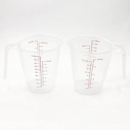 Plastic Measuring Cup 2Pcs 500ML Measuring Mug 8/16oz with Handle Graduated Pitcher for Baking Flour Oil Powder Cooking Kitchen Measure Container (500ML/0.13Gal) - color: 500ML