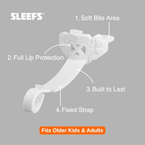 SLEEFS X White Football Mouth Guard - Lip/Mouthguard with Helmet Strap - Lip/Teeth Protector Mouthpiece - Moldable - for Youth/Adults, Men & Women Mouth Guard, Maximum Air Flow, Lacrosse, All Sports - color: White
