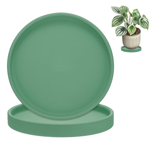 M METERXITY 2-Pack Plant Saucers, 5.7 Inch ID Anti-Rot Root Ceramic Flower Pot Plant Saucers for Indoor/Outdoor, Round Flowerpot Drip Tray [6.1 Inch OD, Green] - color: Green, size: 5.7 Inch