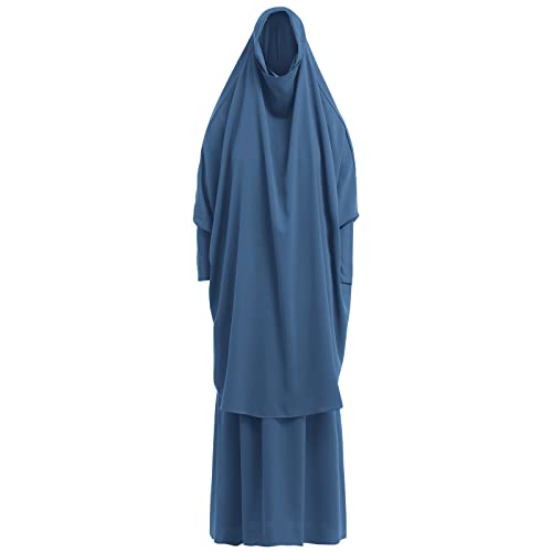Women's Muslim Prayer Dress Hijab Scarf Eid Prayer Jilbab Khimar Niqab Burka Abaya Maxi Islamic Arabian Modest Cardi Robe - color: Blue