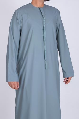 Thobe for Men - Long Sleeves Kaftan - Mens Long Gown Emirati Kandura Frost Thawb Jubba - color: Emirati Kandura - Slate Gray, size: 60XL