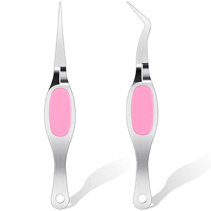 Chumia Craft Tweezer Precision Curved Straight Fine Tip Craft,Silver and Pink - color: Silver and Pink