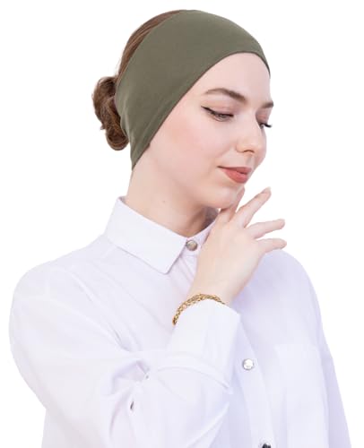 Prien Women Cotton Hijab Cap, Stretchy Head Cover, Pre-Sewn Inner Muslim Scarf Undercap, Non Slip Headband for Daily Wear - color: Khaki