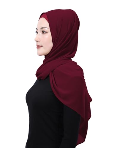 Matched Hijab and Undercap Set, Chiffon Muslim Head Scarf for Women, A Perfectly Decent Combination - color: Wine Red