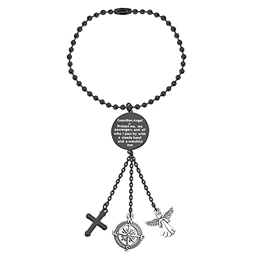 FEELMEM Guardian Angel Prayer keychains Driver Present Guardian Angel Protect Me and My Passengers Rearview Mirror Pendant - color: Watchful Eye-black