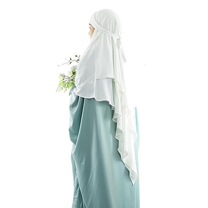 Khalat Muslim Prayer Hijab - 2 Layers Soft Breathable Islamic Dubai Women's Instant Long Hijab - color: White