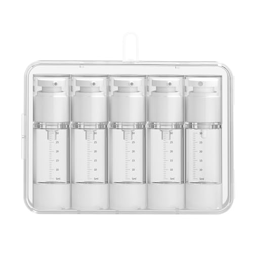 Travel wash bottle, 5-piece vacuum dispensing bottle set with clear storage box, suitable for shampoo, lotion, cosmetics, TSA certified travel container, suitable for vacation and business travel.