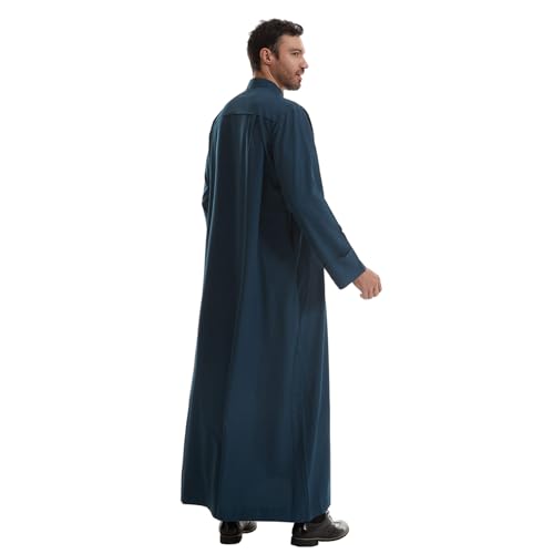 IWEMEK Muslim Thobe for Men Kaftan Thobe with Pockets Middle East Saudi Arabic Robe Ramadan Caftan Dubai Islamic Abaya Dress - color: Dark Blue, size: Small