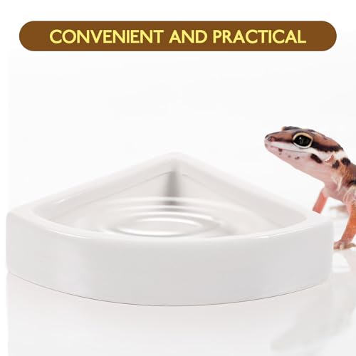 Reptile Water Bowl and Food Dish, Large Ceramic Triangle Terrarium Bowl, Multi-Function Water Feeder for Turtles, Lizards, and Bearded Dragons