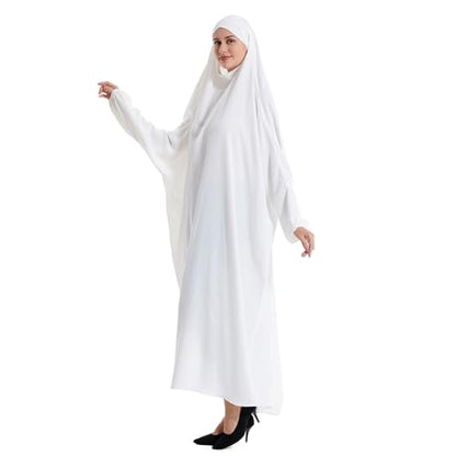 Lmdudan Muslim Women Islamic Full Cover Prayer Dress Long Sleeve Loose Abaya Hijab Outfit 2026 Ramadan Modest Prayer Clothes - color: White, size: Medium