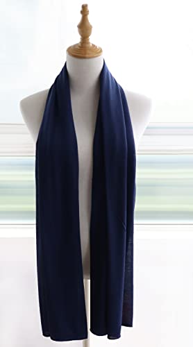 vabovin Head Wraps for Black Women Stretch Jersey Knit Turban Headwrap Solid Color Headscarf Headband Shawl - color: 14- Navy Blue