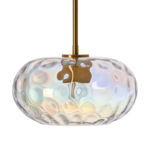 Large Glass Pendant Lighting, Hammered Lampshade Chandelier with Height Adjustable Hanging Rods, Brass Gold Chandelier for Dining Living Room Kitchen Island (Stained, 11 Inch) - color: Stained, size: 11 Inch