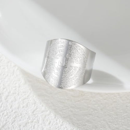 Dreamtimes Islamic Ayatul Kursi Ring for Women Men Muslim Quran Allah Rings Ayatul Kursi Arabic Calligraphy Adjustable Open Ring for Men Islam Eid Ramadan Gifts - style: Silver-2