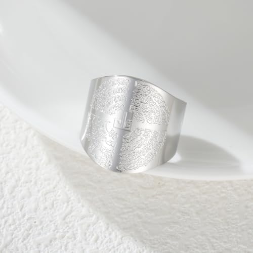 Dreamtimes Islamic Ayatul Kursi Ring for Women Men Muslim Quran Allah Rings Ayatul Kursi Arabic Calligraphy Adjustable Open Ring for Men Islam Eid Ramadan Gifts - style: Silver-2