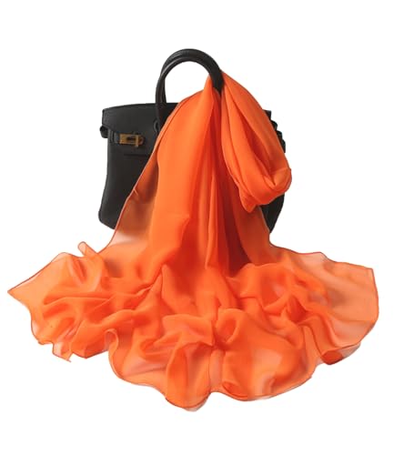 Long Chiffon Sheer Scarf For womens - color: Orange