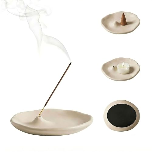Minimalist Stone Sand Incense Holder – Handcrafted Modern Minimalist Incense Stick Holder for Meditation, Yoga, Aromatherapy, Home, Office Decorative Burner - color: Beige