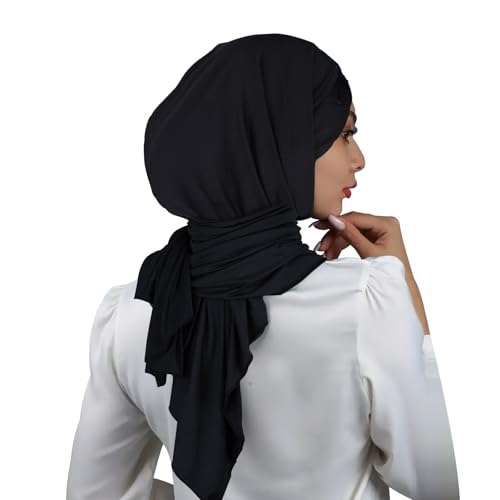 XEPST 2 Pieces Instant Hijabs for Women, Muslim Long Hijab Scarf Lightweight Soft Head Wraps Solid Color Hijab for Women
