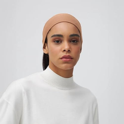 Modest Bandana Ribbed | For Muslim Women Undercap Pre-Sewn Inner Scarf Accessory Easy To Wear - color: Warm Taupe
