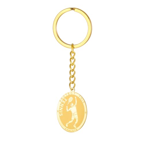 Dreamtimes St. Sebastian Medal Keychain for Men Women Stainless Steel Religious Saint Patron of Athletes Catholic Keychain - style: Tennis-g