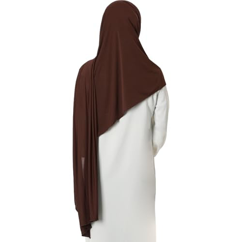khalat Instant Hijab 여성용 무슬림 샤이니 라인스톤 데일리 스카프 부드럽고 신축성 있는 단색 이슬람 기도 히잡 - color: 커피.