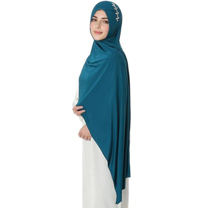 khalat Instant Hijab 여성용 무슬림 샤이니 라인스톤 데일리 스카프 부드럽고 신축성 있는 단색 이슬람 기도 히잡 - color: 블루.