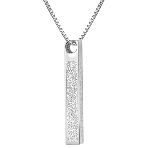 Qitian Islamic Jewelry Gifts for Women Muslim Pendant Gold Allah Arabic 3D Bar Necklaces Ayatul Kursi Necklace Islam Eid Ramadan Gifts for Women Men - color: F--Silver-Muslim Necklace for Men