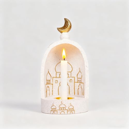 European Style Tea Light Candle Holder Resin Sculpture Palace Shape Candle Holder for Candle Container Suitable for DIY Crafts, Candlesticks, Wedding, Home Decoration - color: Ramadan Candlestick Statue