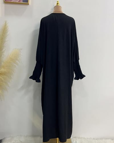 Muslim Prayer Abaya Islamic Women's Khimar Pure Color Hijab Dress Long Sleeve Dubai Kaftan - color: Black