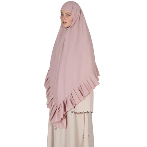 Prayer Hijab for Women Muslim Cotton Blend Lightweight Ruffled Square Scarf - color: Light Pink