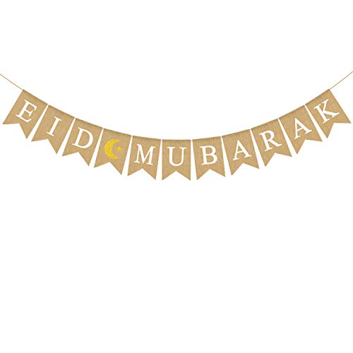 Jute Burlap EID Mubarak Banner Fireplace Mantel Decoration