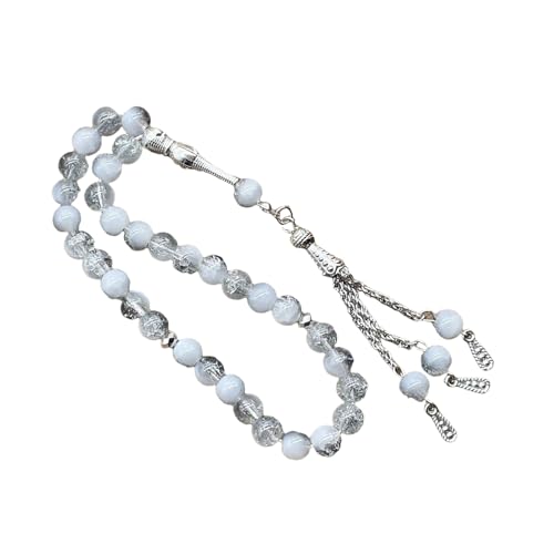 Islamics Prayer Beads 33 Tasbih Ice Cracked Glass Rosary Necklace for Muslims Worship and Spiritual Reflection Daily Worship Tasbih - color: Gray