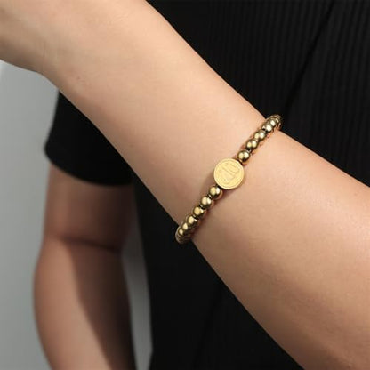 Aroncent Allah Stainless Steel Bracelet: Black Beaded Chain Islamic Jewelry - Ramadan Eid Gift for Men and Women - color: gold