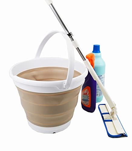 SAMMART 5.5L (1.4 Gallon) Collapsible Plastic Bucket - Foldable Round Tub - Portable Fishing Water Pail - Space Saving Outdoor Waterpot (White/Latte (Set of 2)) - color: White/Latte (Set of 2)