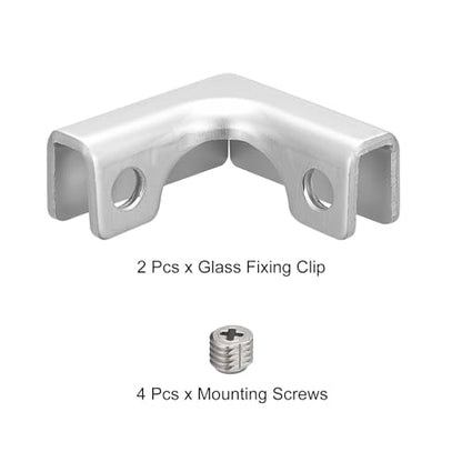 uxcell Glass Fixing Clip, 2pcs for 4-8mm Aluminum Alloy L-Shaped Glass Connector Combination Bracket Reinforced Clamp for Glass Display Cabinet, Fish Tank - size: 4-8mm