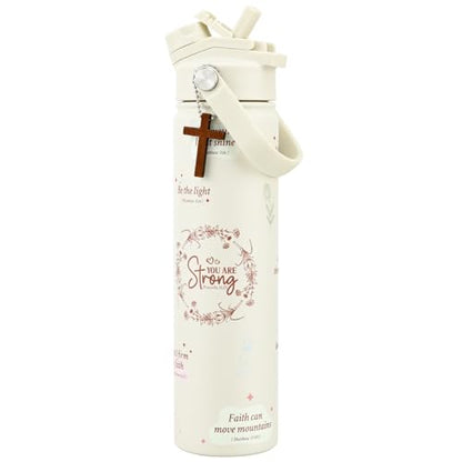 KEWIXY 24 oz Christian Water Bottle, 2-in-1 Lid, Straw & Spout, Insulated, Leak Proof, Keep Cold, Stainless Steel, Metal, Reusable, Birthday Gifts for Christian Women, Cupholder Friendly, Christian - color: Christian, size: 24 Ounces