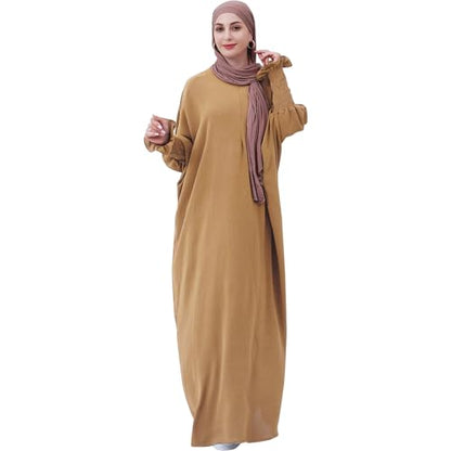 Lenmipot Islamic Women Jilbab Abayas Muslim Abaya Dress for Women Middle East Kaftan Dubai Dress Eid Prayer Clothes - color: Khaki