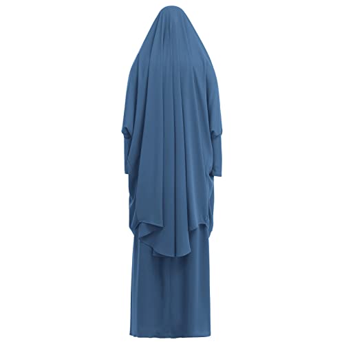 Women's Muslim Prayer Dress Hijab Scarf Eid Prayer Jilbab Khimar Niqab Burka Abaya Maxi Islamic Arabian Modest Cardi Robe - color: Blue