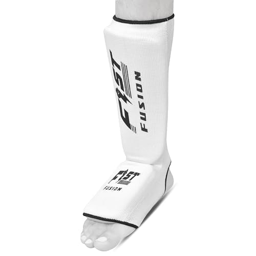 Muay Thai Shin in Step, Kickboxing MMA Boxing Training Elasticated Breathable Leg Foot Guard Socks Pair - color: White, size: X-Small