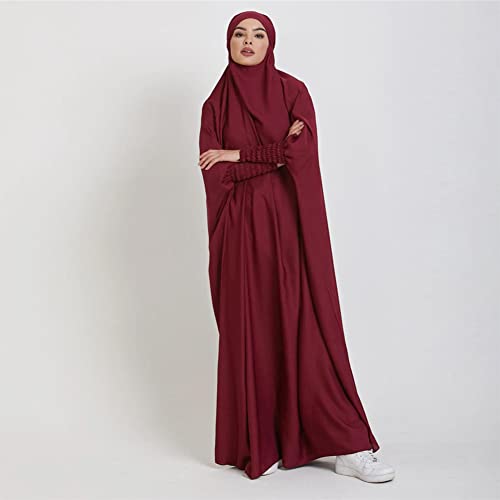ODIZLI Muslim One Piece Prayer Hijab Dress Women Hooded Abaya Full Cover Islam Dubai Modest Robe - color: Wine Red, size: One Size
