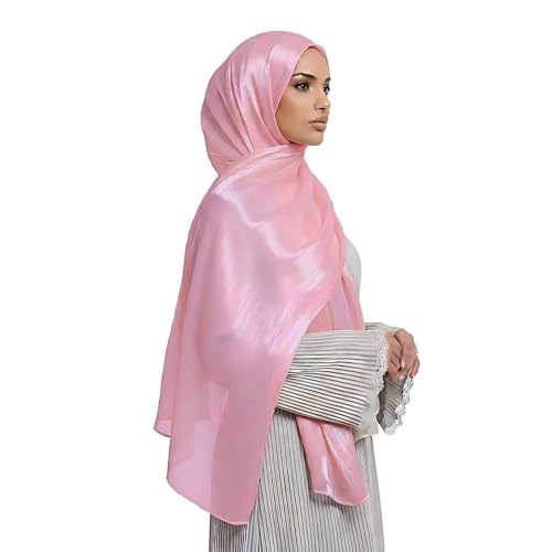 Organza Sheen Shimmer Crepe Hijab Scarf for Women Lightweight Sheer Shawl Wrap for Wedding and Evening Dresses - color: Pink