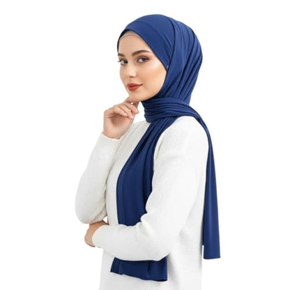Yeieeo Muslim Inner Hijab With Button Cap for Women Turban Underscarf Undercap Bonnet Islamic Jersey Tube Caps - color: Blue